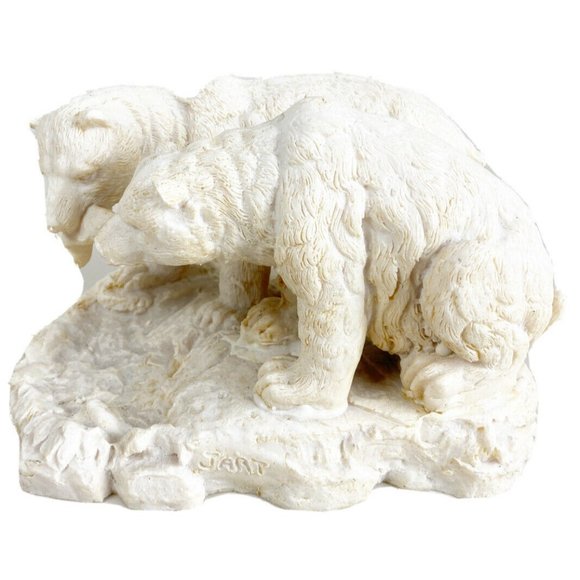 Vintage Bear Figure Carving Jart Signed Two Bears Fishing Hunter Cabin Decor GUC